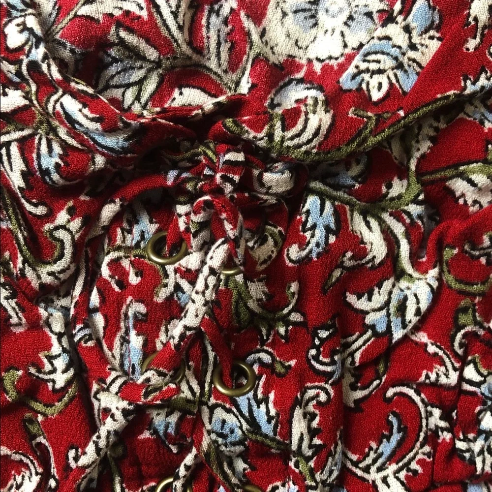 Anthropologie Feather Bone‎ Latrobe floral lace-up smocked peplum blouse